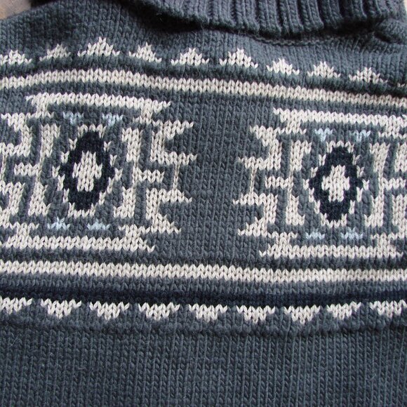 Chunky Knit Cardigan Sweater Gray Cream Aztec Pattern Wool Alpaca Blend Medium - Picture 15 of 16